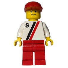 Man, White Shirt with Two Stripes and 'S', Red Legs, Red Cap (fig-001183)