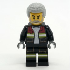 Firefighter, Black Fire Suit with Open Jacket, Light Bluish Gray Hair, Beard (fig-001203)