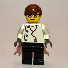 Doctor, White Shirt with Stethoscope and Side Buttons, Reddish Brown Hair, Glasses (fig-001204)