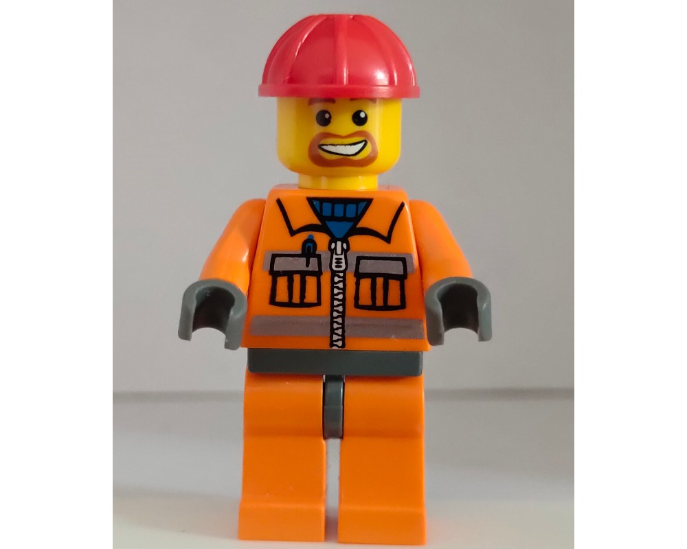 LEGO Set fig-001209 Construction Worker, Orange Jacket with Zipper and ...