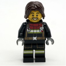 Firefighter, Black Fire Suit, Dark Brown Hair, Stubble Beard (fig-001244)