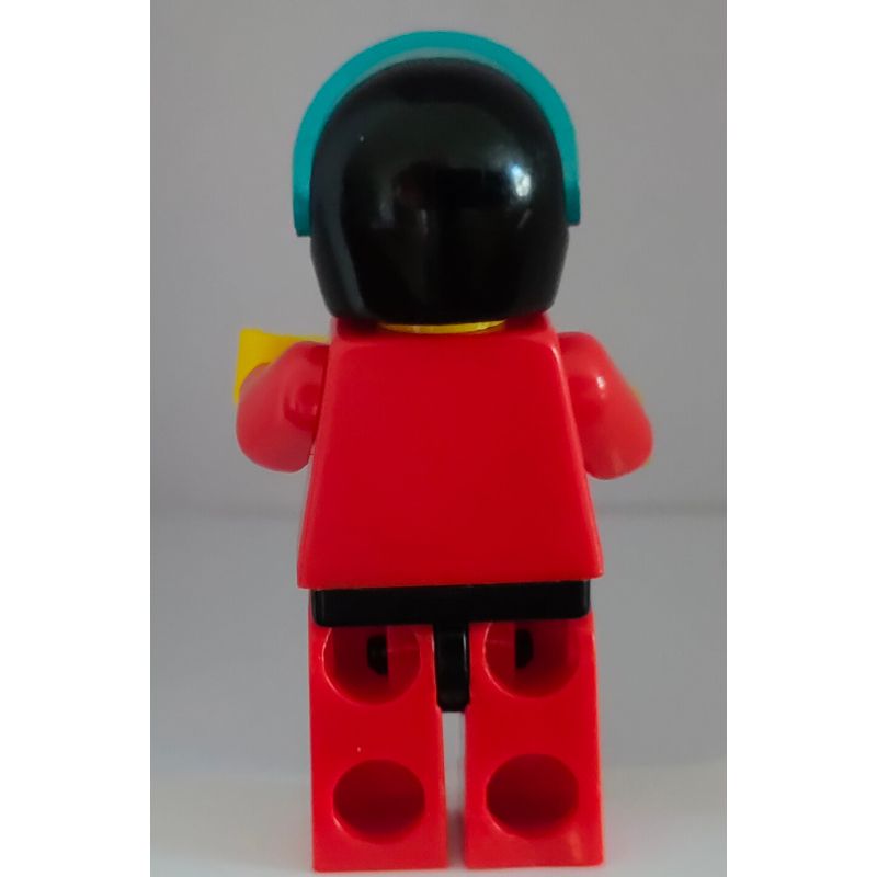 LEGO Set fig-001273 Pilot, Red Jumpsuit with TV Logo, Black Helmet with Visor, Headset