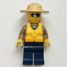 Forest Police / Ranger, Dark Tan Shirt with Radio and Badge, Dark Blue Legs, Tan Campaign Hat, Yellow Life Vest, Sunglasses (fig-001276)