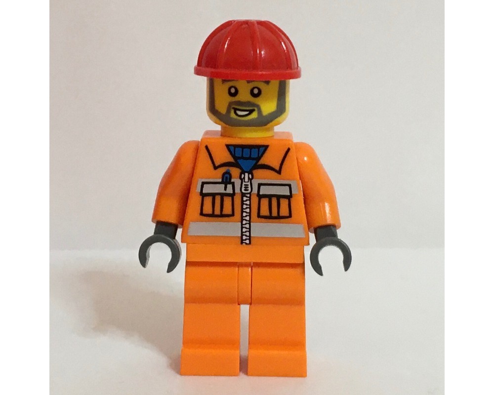 LEGO Set fig-001312 Construction Worker in Orange Jacket with Zipper ...