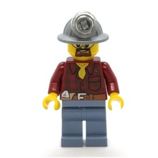 Miner, Dark Red Flannel Shirt, Mining Hat, Goatee Beard and Goggles (fig-001386)