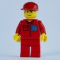 Postal Worker, Red Shirt with Horn Logo with Blue Background, Red Legs, Red Cap