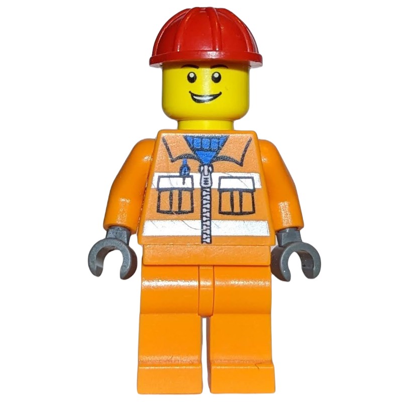 LEGO Set fig-001454 Worker - Orange Torso, Orange Legs, Red Helmet ...