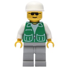 Man, Green Jacket, Light Gray Legs, White Cap, Sunglasses (fig-001498)