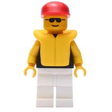 Man, Black Torso, White Legs, Red Cap, Yellow Life Vest, Sunglasses (fig-001503)