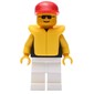 Man, Black Torso, White Legs, Red Cap, Yellow Life Vest, Sunglasses