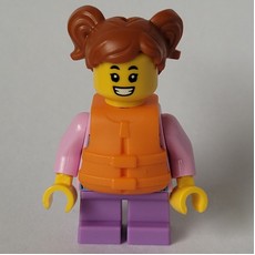 Girl, Pink Hoodie, Short Medium Lavender Legs, Orange Life Jacket, Dark Orange Hair (fig-001505)