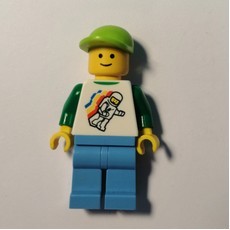 Man, Floating Classic Spaceman on Shirt, Medium Azure Legs, Lime Cap (fig-001578)