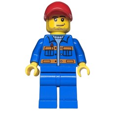 Construction Worker, Blue Jacket with Orange Stripes, Blue Legs, Red Cap, Stubble (fig-001657)