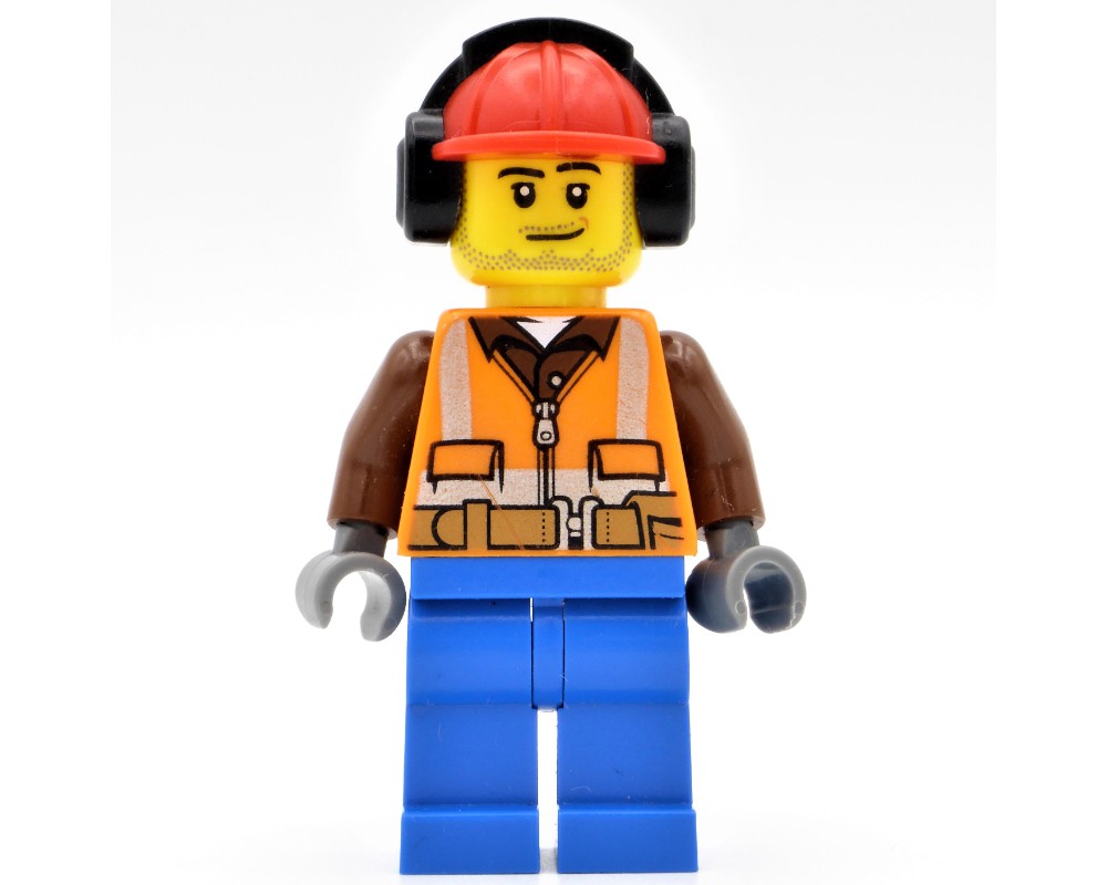 LEGO Set fig-001664 Construction Worker, Orange Safety Vest with Zipper ...