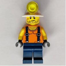 Miner, Orange Vest with Suspenders, Mining Hat, Stubble and Scar (fig-001678)
