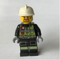 Fireman Fred, Black Fire Suit with Gauge and Straps, White Helmet, Goatee Beard (fig-001729)