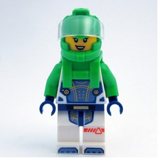 Astronaut, White Spacesuit, Bright Green Backpack and Helmet (fig-001758)