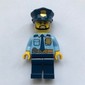 Policeman Captain Ember, Bright Light Blue Shirt with Radio and Badge, Dark Blue Legs, Police Hat with Badge, Beard