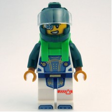 Astronaut, White Spacesuit, Bright Green Backpack, Dark Green Helmet, Eyepiece (fig-001877)