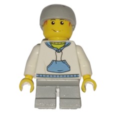 Boy, White and Blue Hoodie, Short Light Bluish Gray Legs, Light Bluish Gray Helmet (fig-001879)