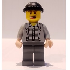 Criminal, Open Light Bluish Gray Jacket over Prison Shirt, Light Bluish Gray Legs, Black Hat, Missing Tooth (fig-001883)