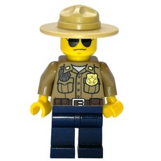 Forest Police / Ranger, Dark Tan Shirt with Radio and Badge, Dark Blue Legs, Tan Campaign Hat, Sunglasses (fig-001885)