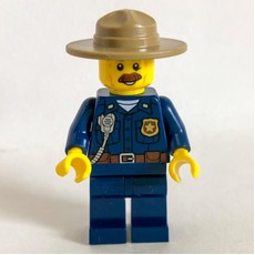 Mountain Police Chief, Dark Blue Shirt with Radio and Badge, Campaign Hat, Moustache (fig-001890)