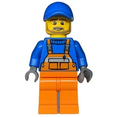 Construction Worker, Orange Overalls over Blue Sweater, Blue Cap, Dark Tan Beard (fig-001894)