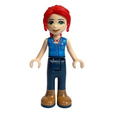 Mia - Blue Plaid Shirt, Dark Blue Trousers (fig-001916)