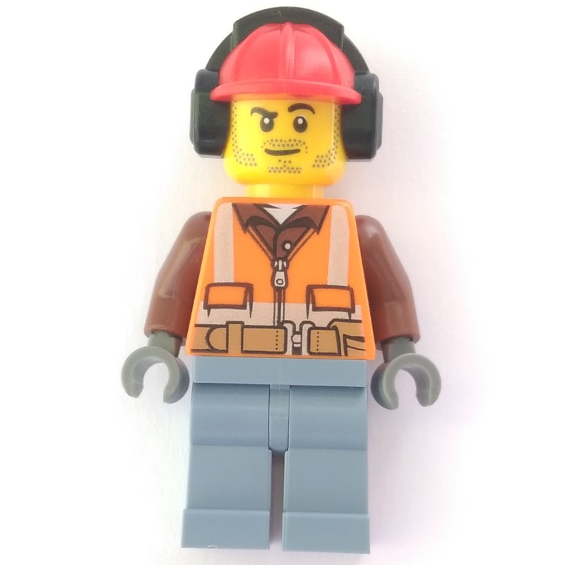 LEGO Set fig-001934 Construction Worker, Orange Safety Vest with Zipper ...