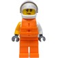 Racer, Woman, White and Orange Jumpsuit with 'VITA RUSH', White Helmet with Visor, Orange Life Vest
