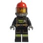 Fireman, Black Fire Suit with Gauge and Straps, Red Helmet, Breathing Apparatus, Airtanks, Stubble and Scar