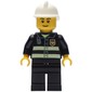 Fireman, Black Fire Jacket with Reflective Stripes, Radio, and Badge, White Helmet