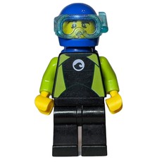 Diver, Man, Black and Lime Wetsuit, Blue Helmet and Mask (fig-002061)