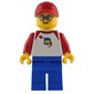 Man - White Torso, classic Space Logo, Blue Legs, Red Cap