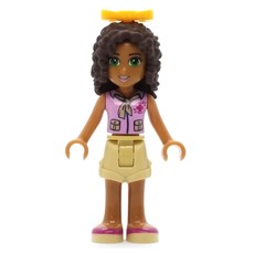 Andrea - Bright Pink Top, Tan Shorts, Bow (fig-002366)