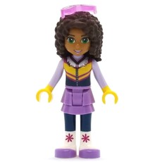 Andrea - Bright Light Orange Ski Vest, Medium Lavender Skirt, Glasses (fig-002605)