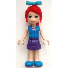 Mia - Blue Plaid Shirt, Dark Purple Skirt, Medium Azure Bow (fig-002710)