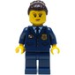 Policewoman, Dark Blue Suit and Tie, Dark Brown Bun Hair
