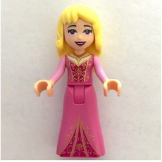 Aurora - Dark Pink Dress, Pearl Gold Decoration (fig-003593)