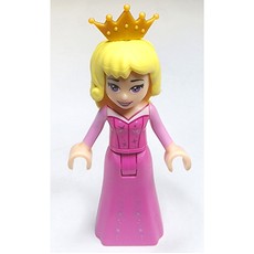 Aurora - Dark Pink Dress, Silver Decoration, Pearl Gold Crown (fig-003603)