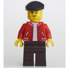 Man, Red Letterman Jacket, Dark Brown Legs, Black Beret (fig-003753)