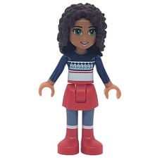 Andrea - Dark Blue Christmas Sweater, Red Skirt (fig-003914)