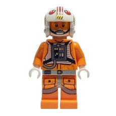 Luke Skywalker, Orange Rebel Pilot Outfit, Light Bluish Gray Hips, White Hands,  Visor on One Side of Head (fig-003980)