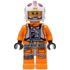 Luke Skywalker, Orange Rebel Pilot Outfit, Light Bluish Gray Hips, Black Hands, Printed Visor (fig-004412)