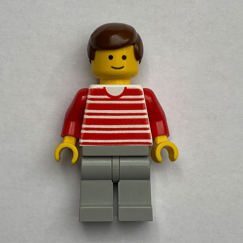 LEGO Set Red/White | Man gray fig-004462 White LEGO - Rebrickable Shirt, Light - Legs Build Striped with Arms
