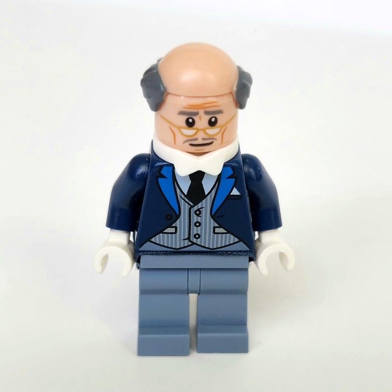 LEGO Set fig 004665 Alfred Pennyworth Balding Dark Blue Suit with Pinstripe Vest Rebrickable Build with LEGO