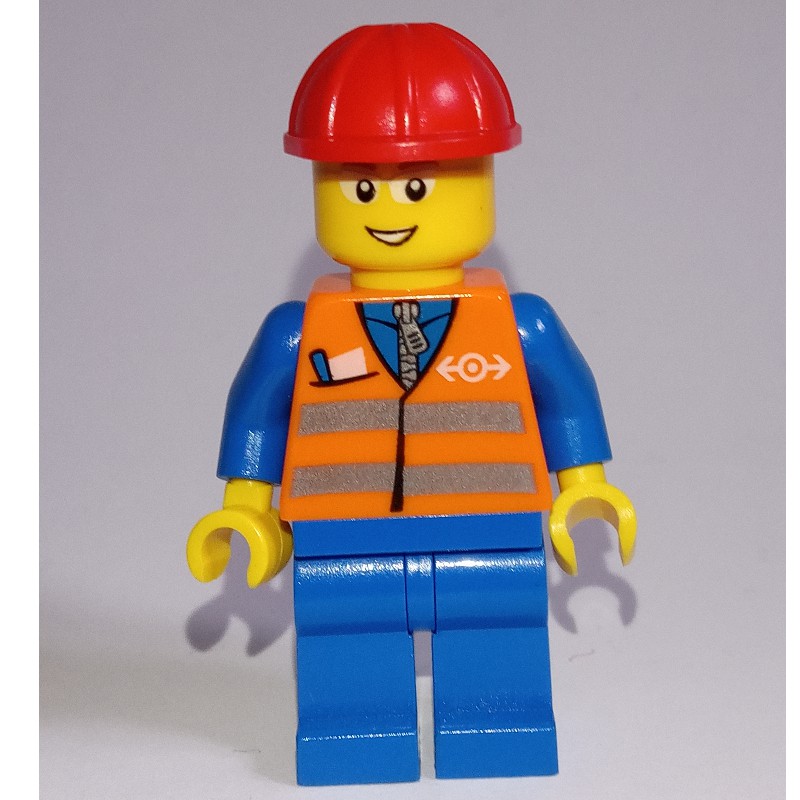 LEGO Set fig-004739 Worker - Orange Safety Vest, Blue Legs, Red Helmet ...