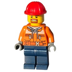 Forklift Driver - Orange Vest, Dark Blue Legs, Red Helmet (fig-004743)