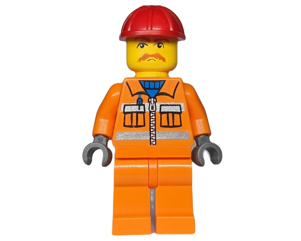 LEGO Set fig-004751 Train Worker - Orange Safety Vest, Orange Legs, Red ...